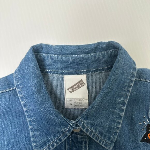 Vintage Warner Bros. Roller Coaster Characters Denim Shirt S - Picture 6 of 6